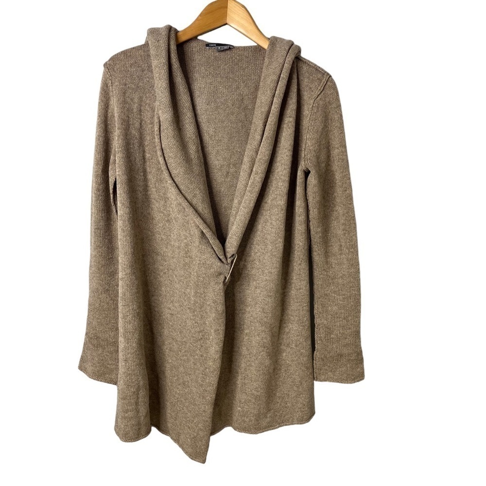 Vince Cardigan Hooded Sweater Tan Size Small Open Front